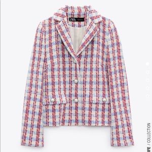 Zara pearl button textured jacket.